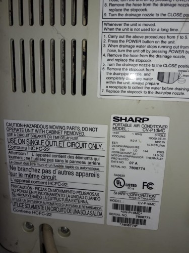 Sharp Portable Air Conditioner Unit