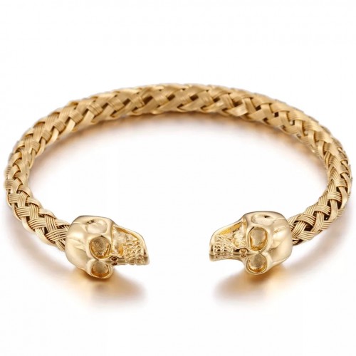 Gold Skull Head Cuff Bracelet For Men