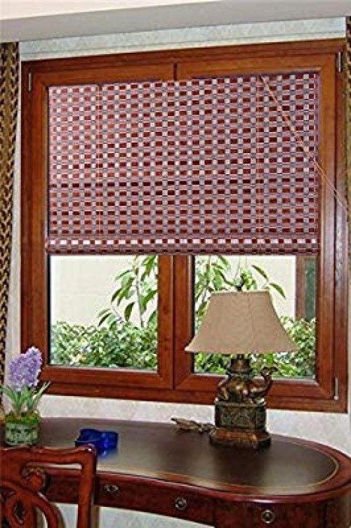 2 Natural Bamboo Roll Up Window Blinds