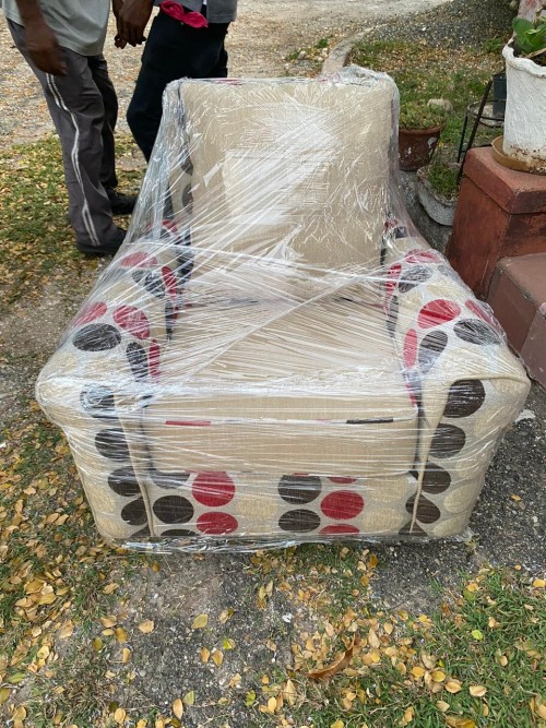 New Accent Chair - Red Brown Beige Polka Dot