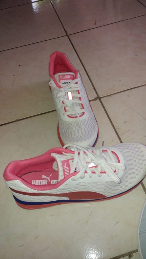 Pink And White Puma Sneakers, Size 9.