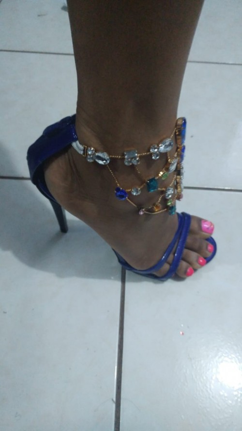 Blue Heels With Crystal Stones, Size 10
