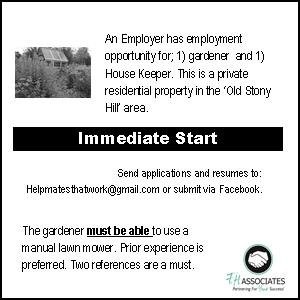Opportunity For A Gardener  &  A House Keeper 