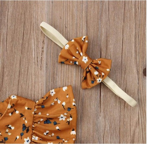 Baby Girl Floral Romper Dress And Headband Outfit.