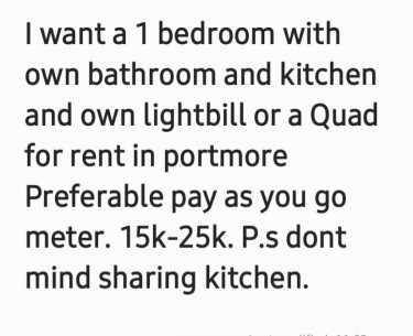 I Am Seeking A 1bedroom For Rent Or A Quad 15k-25k
