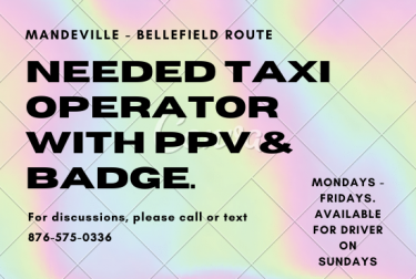 Taxi Operator Mandeville To Bellefield PPV & Badge