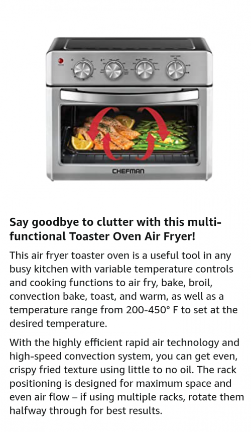 Chefman Air Fryer Toaster Oven, 6 Slice, 26 QT Con