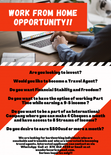 WORK FROM HOME OPPORTUNITY !!!