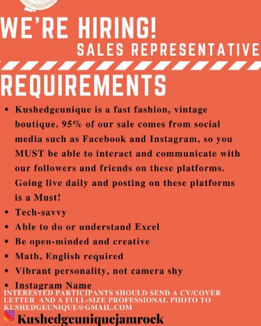 Seeking A Full Time Sales Representative 