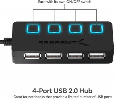 Sabrent 4-Port USB 2.0 Hub With Individual LED 