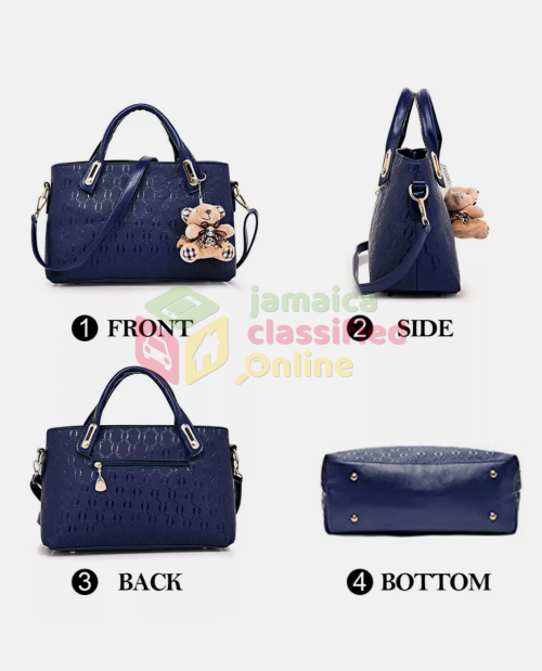 Blue Women Leather Design 4pes Handbag 3/7