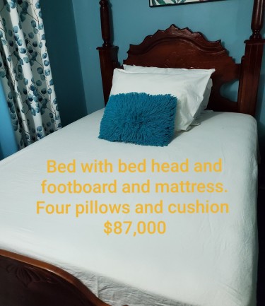 Bed, Bedframe,  Bed Board, Mattress And Pillows 