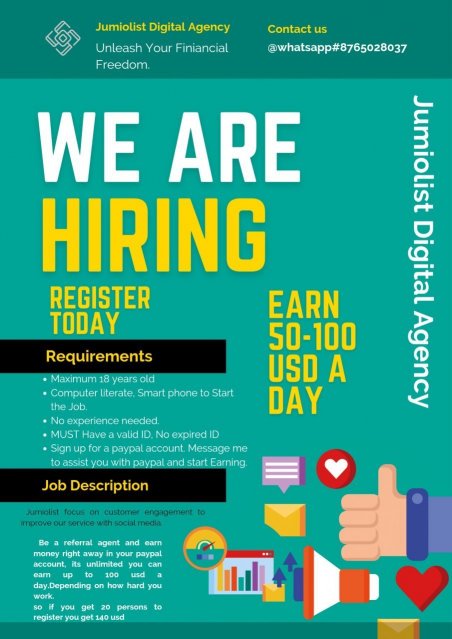 Hiring Today. Make 50 To 100 Usd Daily.