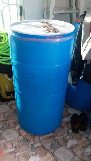 Use Empty Blue Plastic Barrel