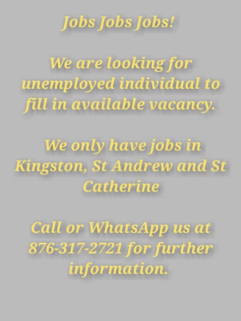 Jobs Jobs Jobs. Call Or WhatsApp 876-317-2721.