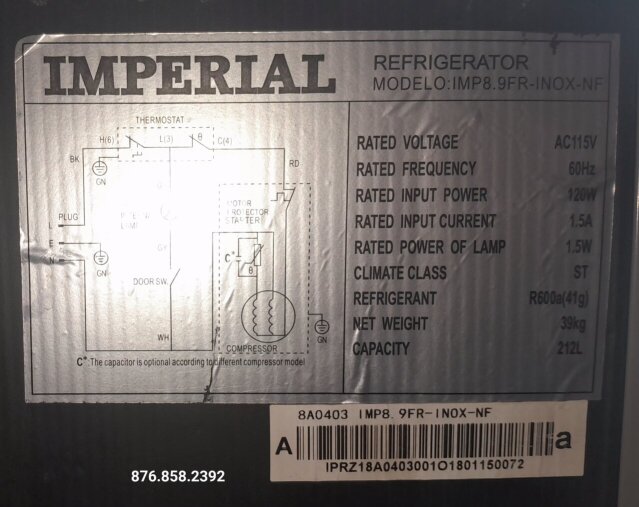 Refrigerator Fridge, 8 Cu Ic