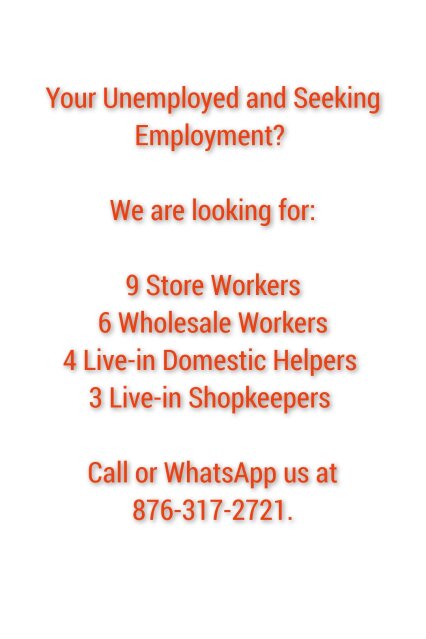 Call Or WhatsApp Us At 876-317-2721 For Jobs
