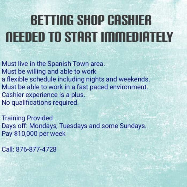 Betting Shop Cashier Needed