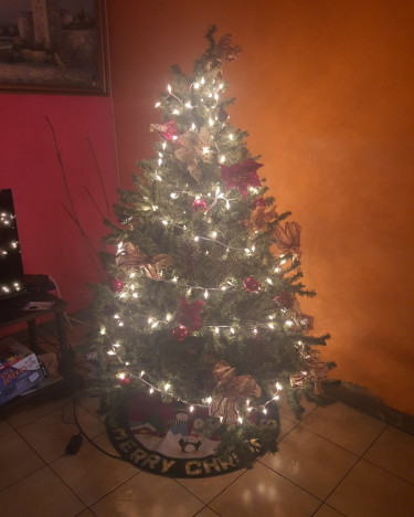 Christmas Tree With Decoration, Lights And Gift Ma