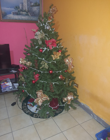 Christmas Tree With Decoration, Lights And Gift Ma