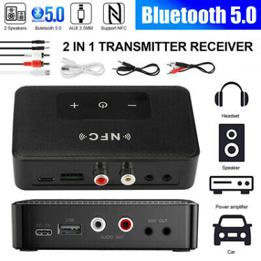 Bluetooth 5.0 Receiver Aux NFC To 2 RCA Audio Ster