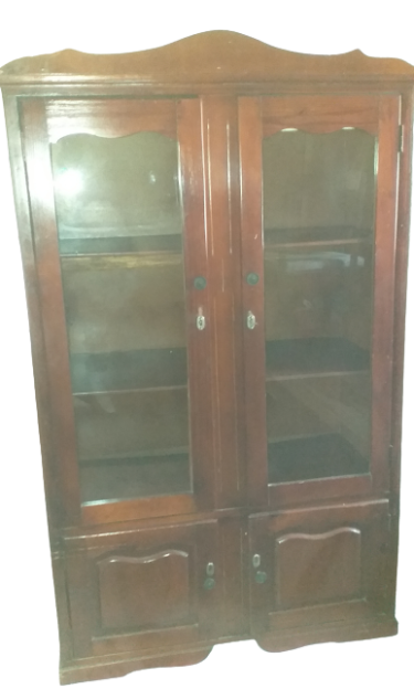 4 Doors Solid Wood China Cabinet With Glass Front 