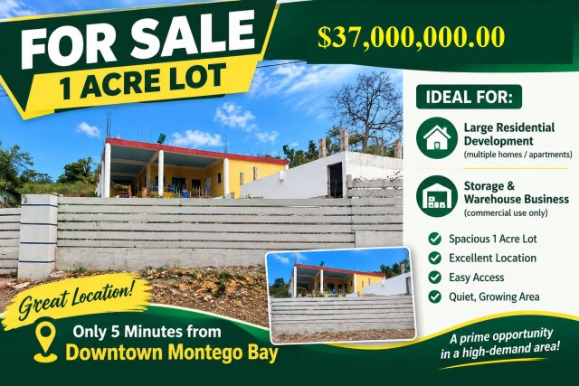 1 ACRE  WITH BUILDING Land Montego Bay