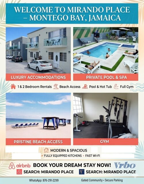 (BEACH ACCESS,POOL,GYM,HOT TUB,SMOKING AREA) U$125 Airbnb & Hotels Montego Bay