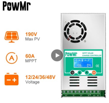 PowMr MPPT 60A Solar Charge Controller Solar Panel