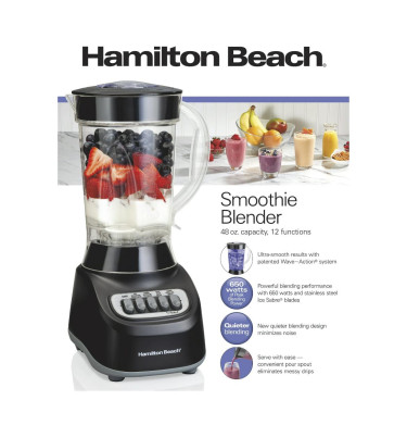Hamilton Beach Smoothie Blender, 48 Oz. Jar, 12 Bl