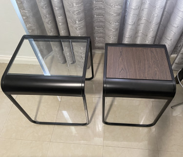 Side Table Pair, Glass And Stone Top (fr ACTIVE)