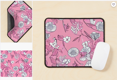 Illustrated Pink And White Wild Flowers Mousepad
