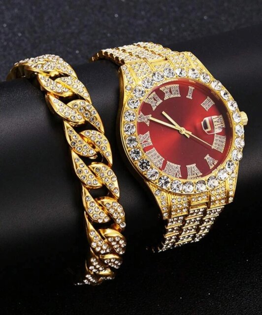 Red Rhinestone Watch Set