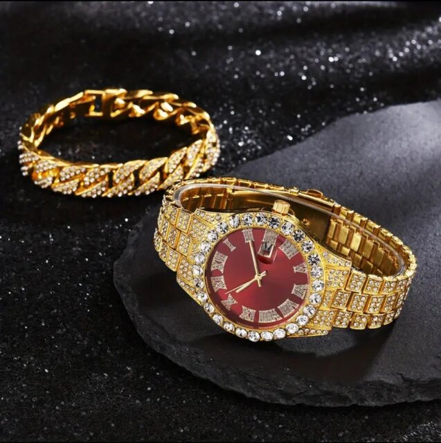 Red Rhinestone Watch Set