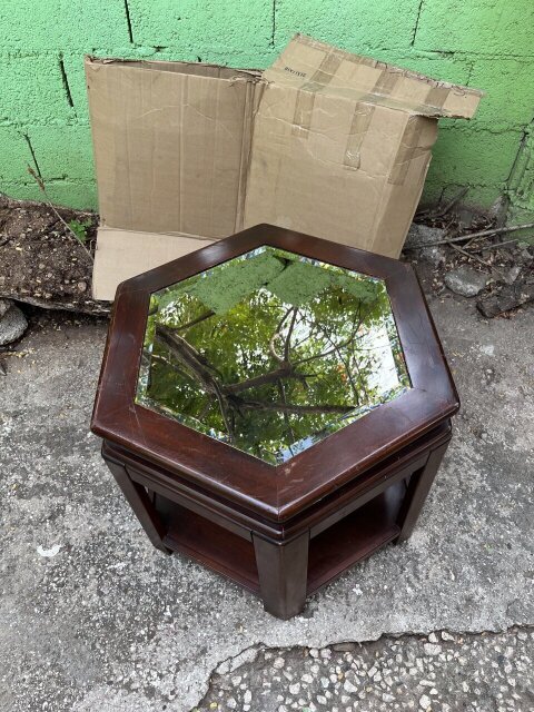 Mirror Glass Top Side Table ´OAK WOOD’