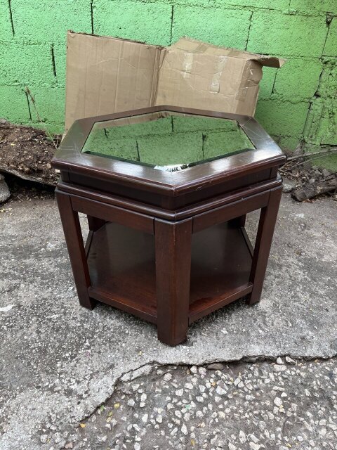 Mirror Glass Top Side Table ´OAK WOOD’