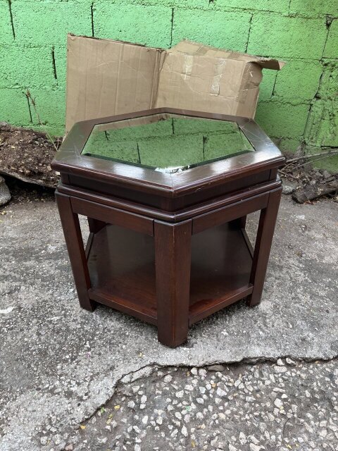 Mirror Glass Top Side Table Set Of 2 ´OAK WOOD’