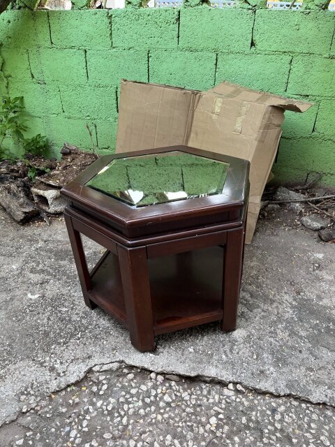 Mirror Glass Top Side Table Set Of 2 ´OAK WOOD’