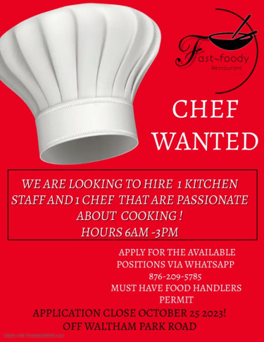 Cookshop Chef Wanted