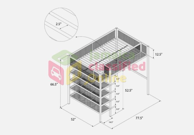 Metal Loft Bunk Bed With 4 Open Shelves