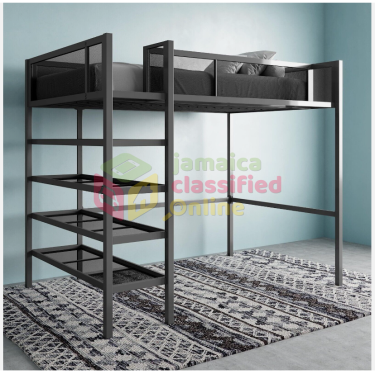 Metal Loft Bunk Bed With 4 Open Shelves