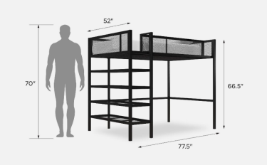 Metal Loft Bunk Bed With 4 Open Shelves