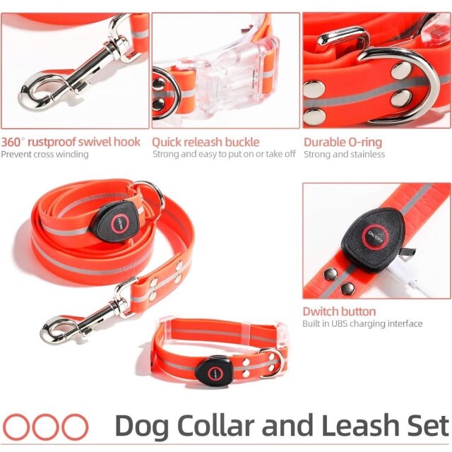 Dog Collar Leash Set New Rubber Waterproof