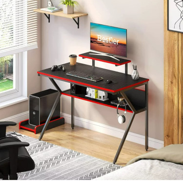 COMPUTER DESK WITH LED LIGHT AND SHELF