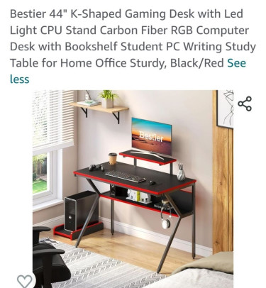COMPUTER DESK WITH LED LIGHT AND SHELF
