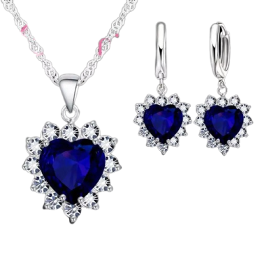 Sterling Silver Blue Zirconia Necklace And Earring