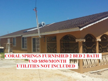 CORAL SPRING 2 BEDROOM 2 BATH FURNISHED USD$850