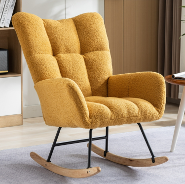 Rocking Chair, Soft Teddy Fabric For Nursery, Comf
