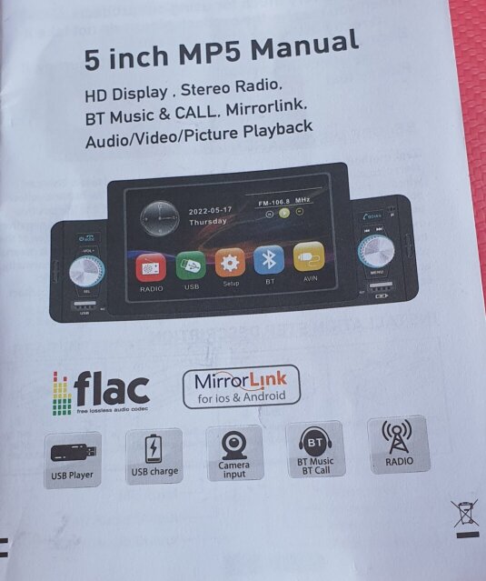 5 Inch MP5 Manual HD Display, Stereo Radio