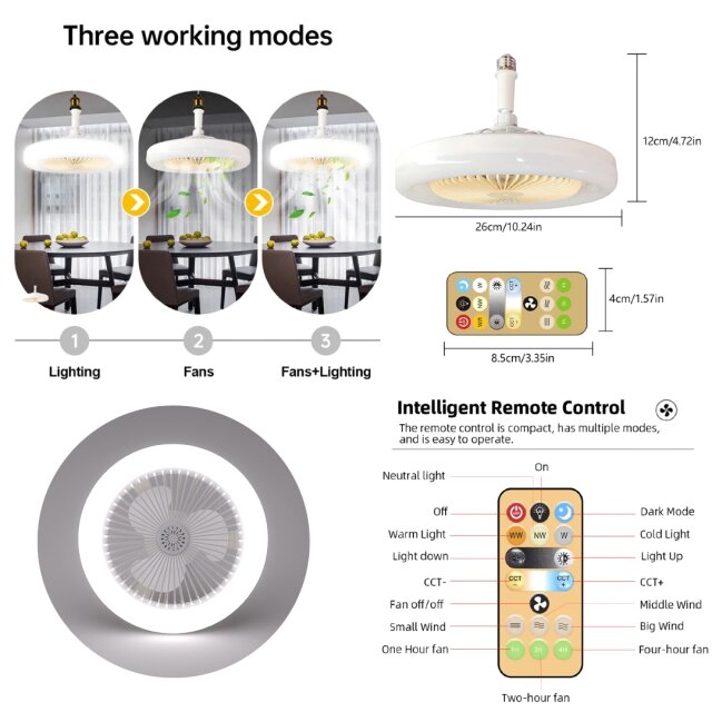 30W LED Ceiling Fan Lamp With Remote